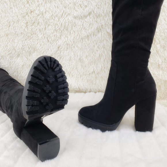 Size 10 Boardwalk Vegan Suede Over The Knee 4" Chunky Heel Boots Brand New - Picture 6 of 16